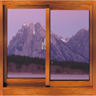 Wooden grain double pane aluminum windows sliding