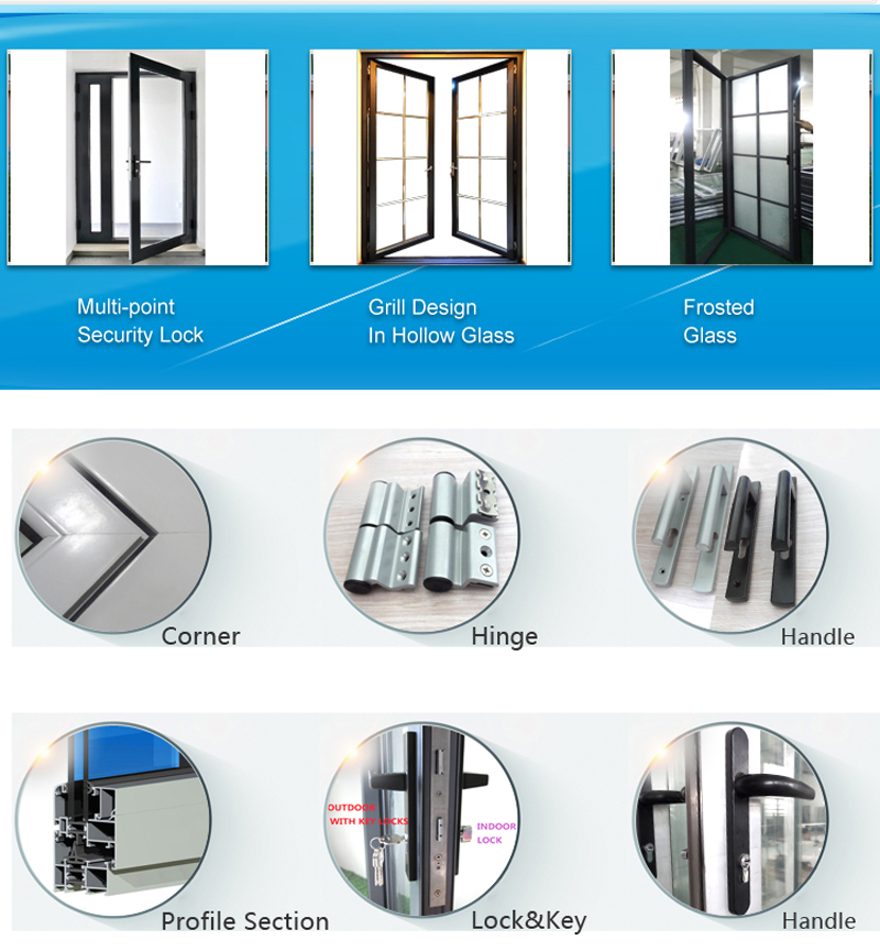 Exterior interior aluminum alloy casement doors